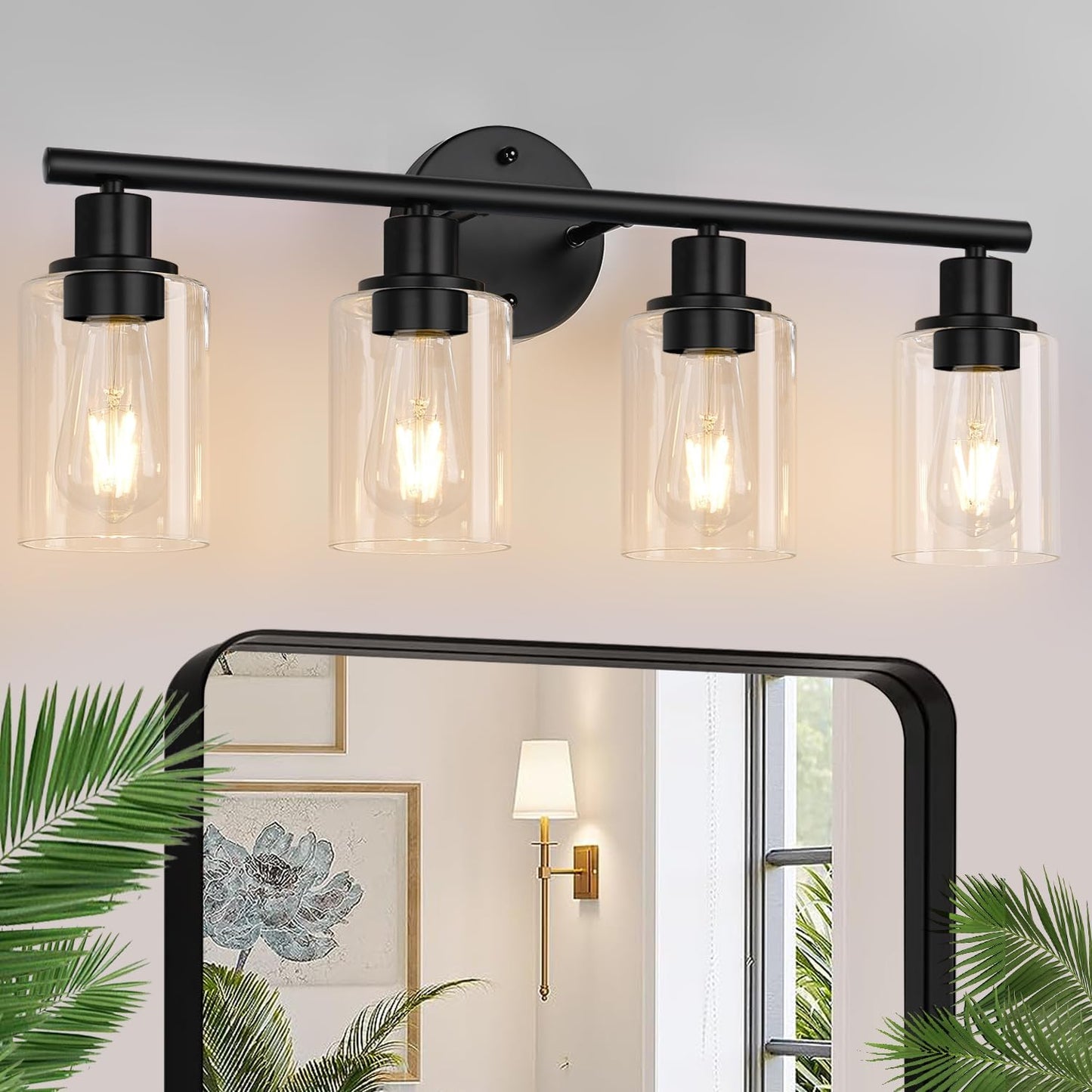 4-Light Bathroom Light Fixtures with Matte Black Finish for Style