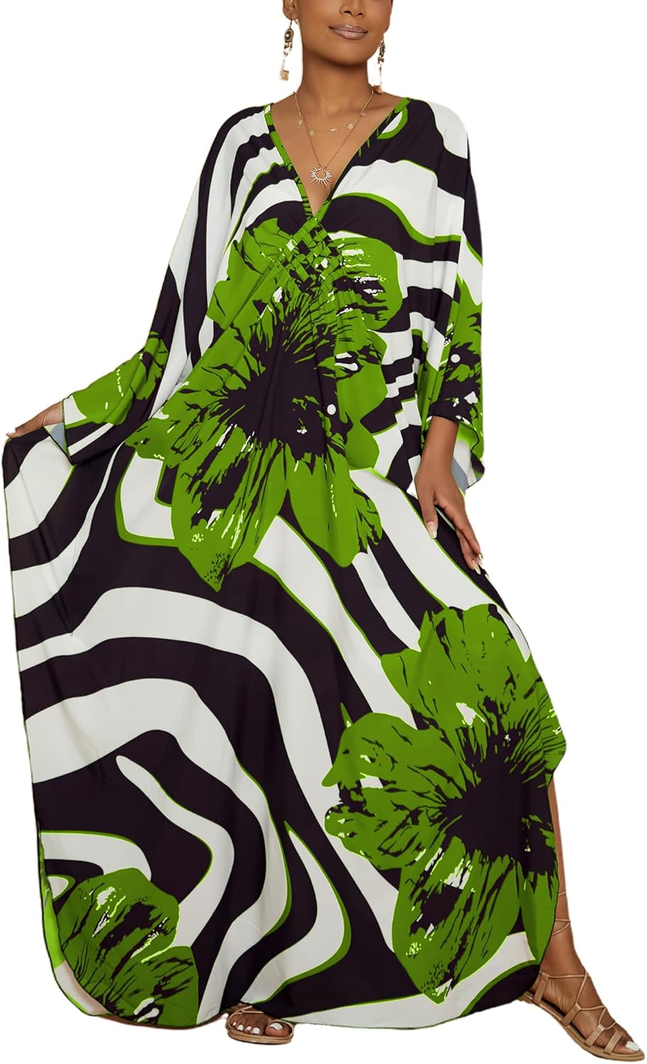 Bsubseach Women Floral Print Kaftan Dress for Summer Swimwear