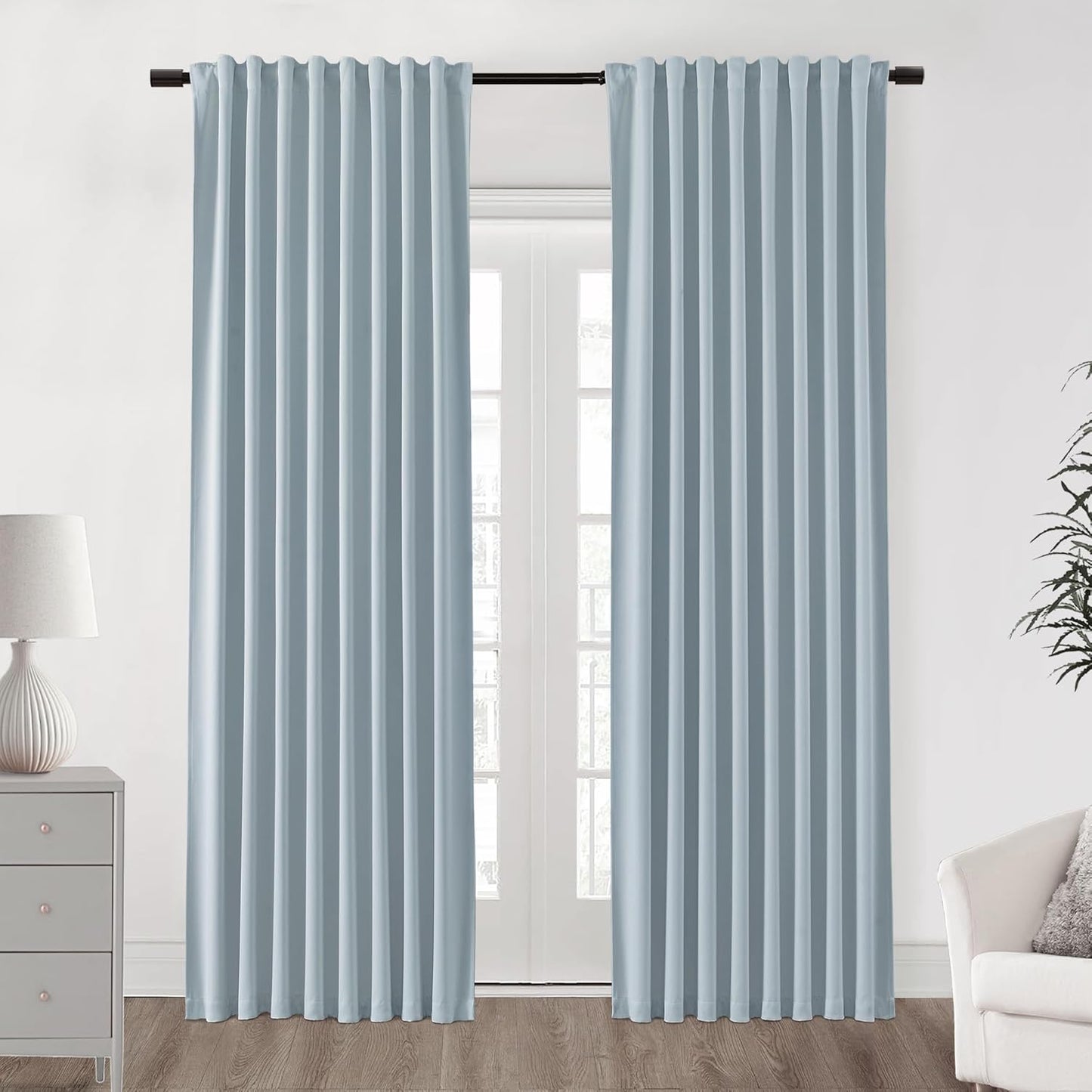 SHINELAND Baby Blue Black Out Curtains for Bedroom 96 in Long
