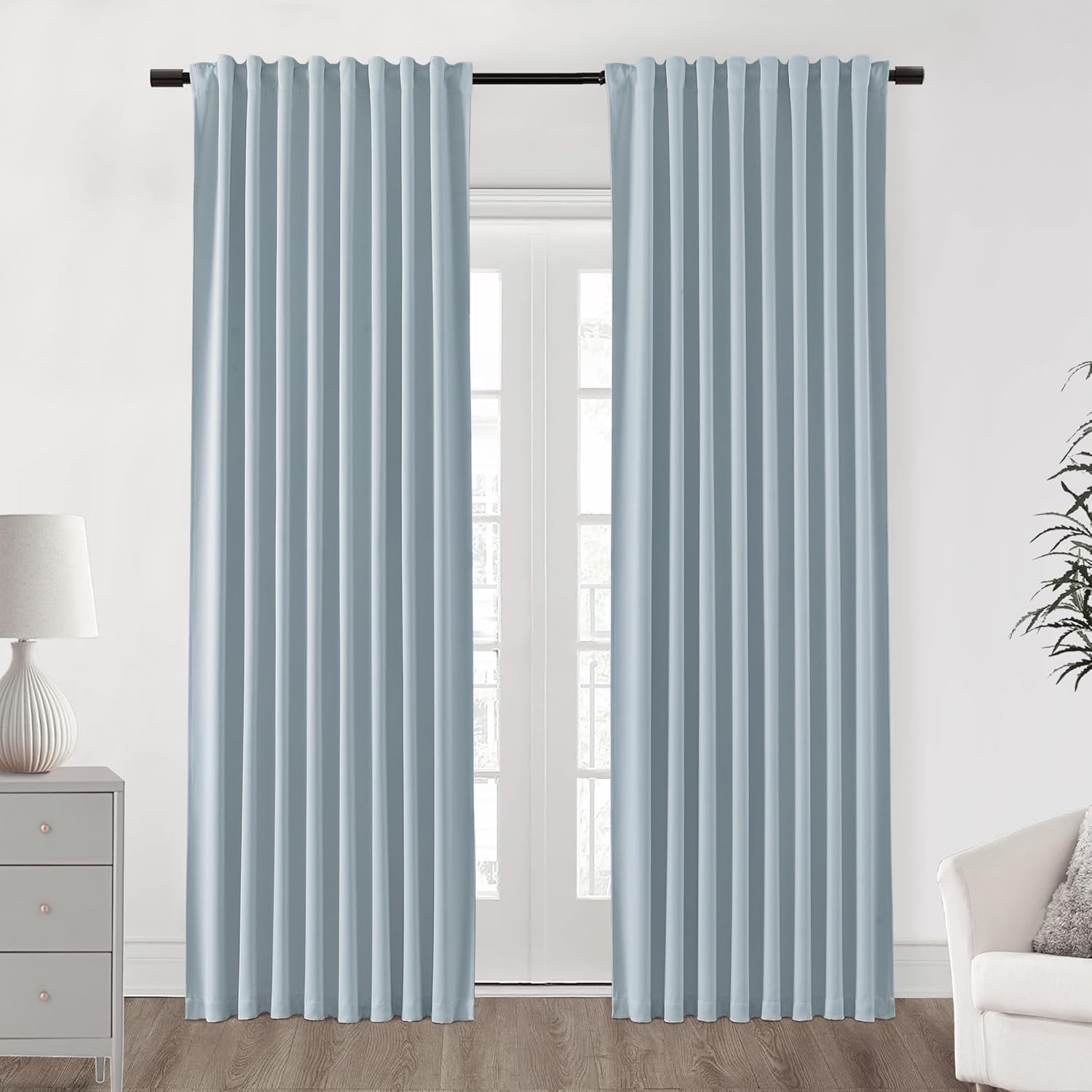 SHINELAND Baby Blue Black Out Curtains for Bedroom 96 in Long