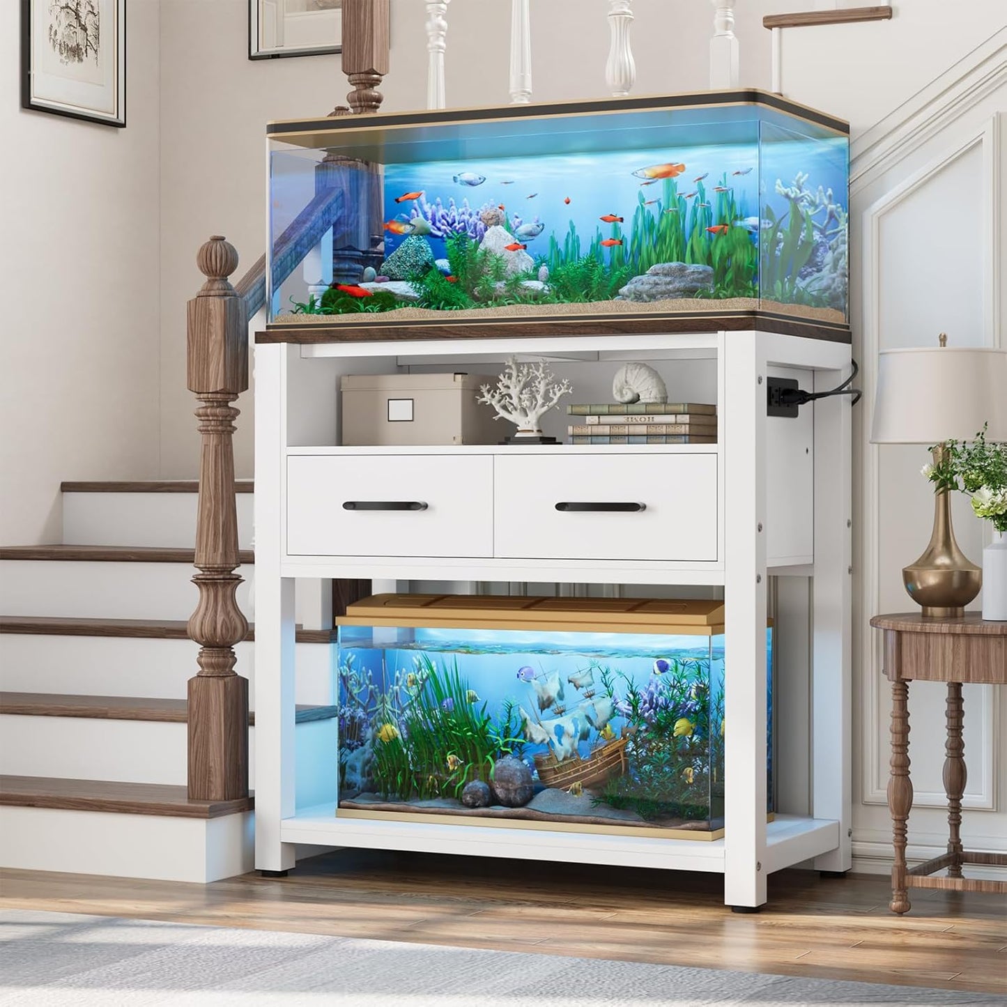 20-29 Gallon Aquarium Stand with Metal Frame & Power Outlet