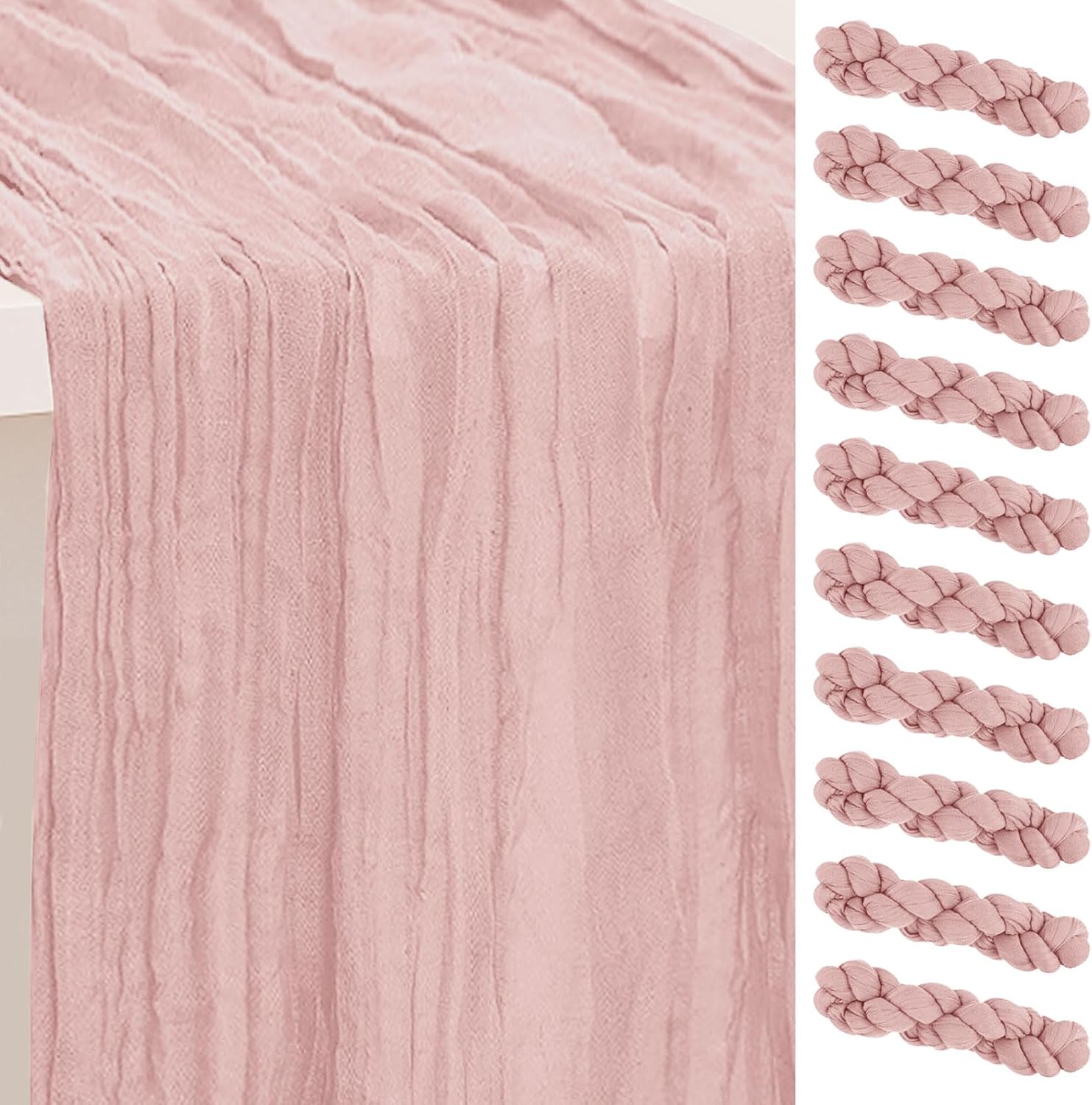 Blush Pink Cheesecloth Table Runner 10 Pack for Elegant Events