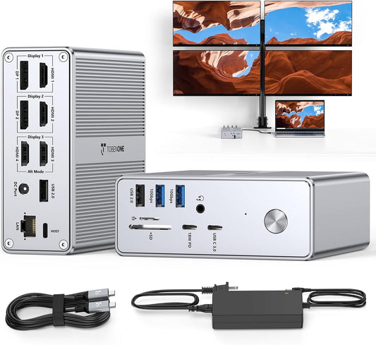 TobenONE Quad Monitor Docking Station with 18-in-1 Ports