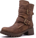 GLOBALWIN Women's Fashion Boots - Vegan Biker Style with Gold Buckles