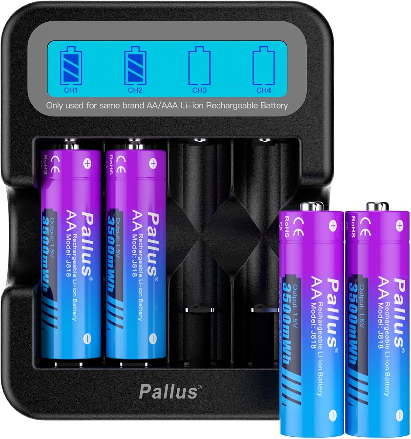 High Capacity Rechargeable AA Batteries + Charger