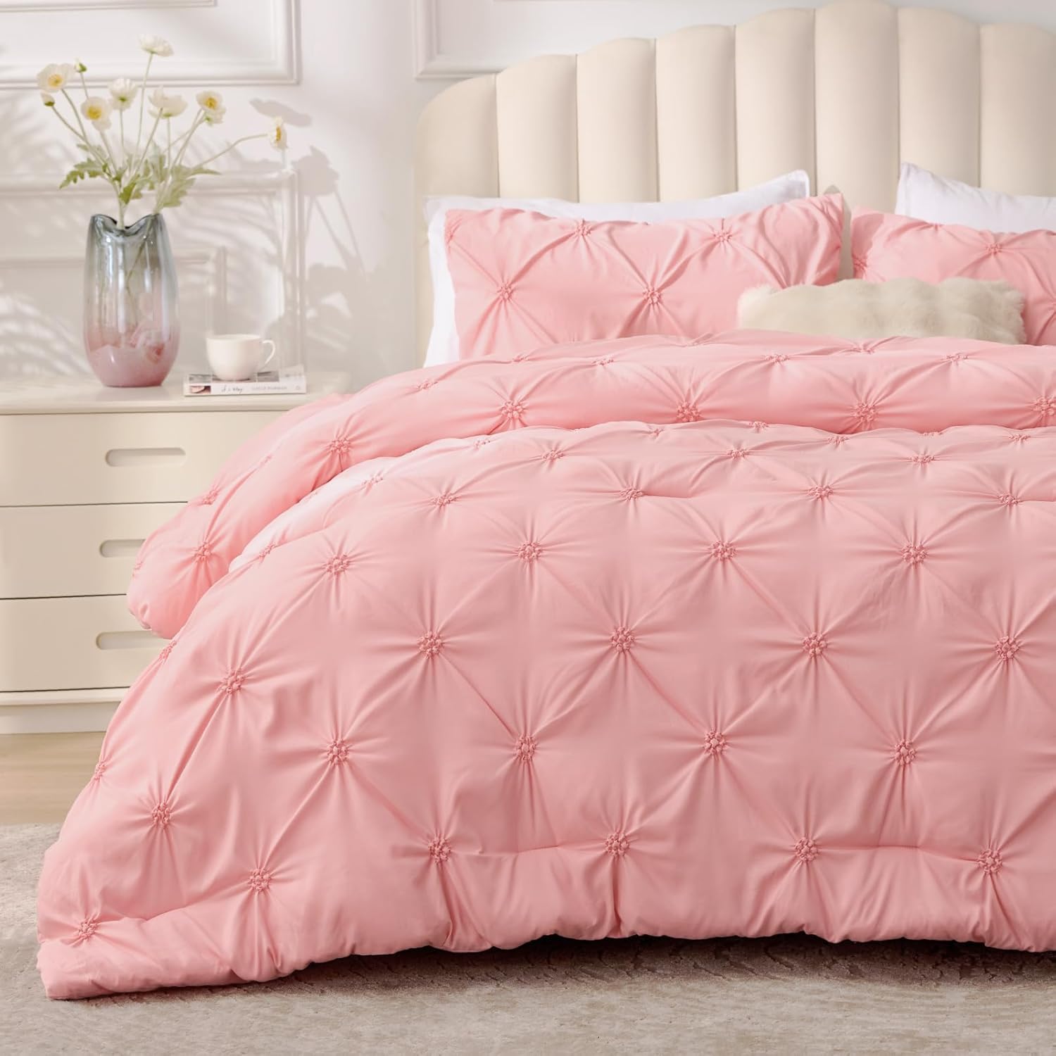 BEDELITE Pink Comforter Set Full - Lightweight Boho Bedding