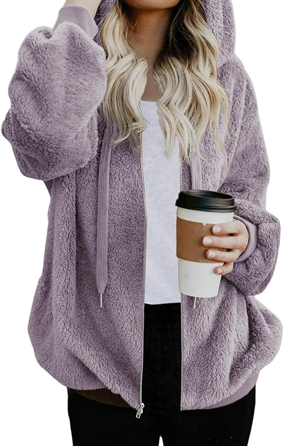 Nirovien Womens Sherpa Jacket Cozy Zip Up Fleece Hoodie
