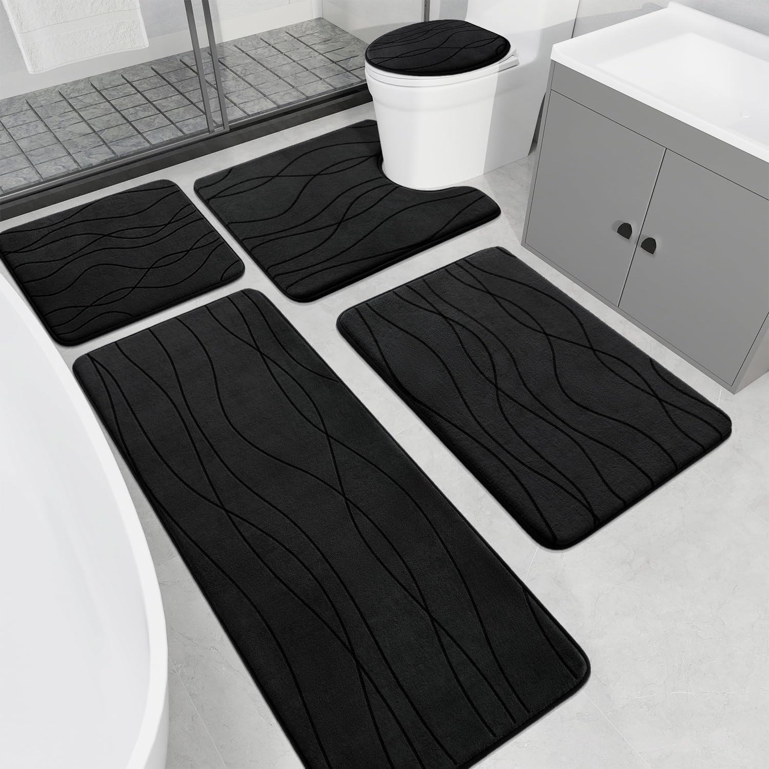 YIHOUSE Memory Foam Bathroom Rug Set - Ultra Absorbent & Soft