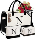 Initial Canvas Tote Bag Set for Women - 3-Piece Personalized Gift