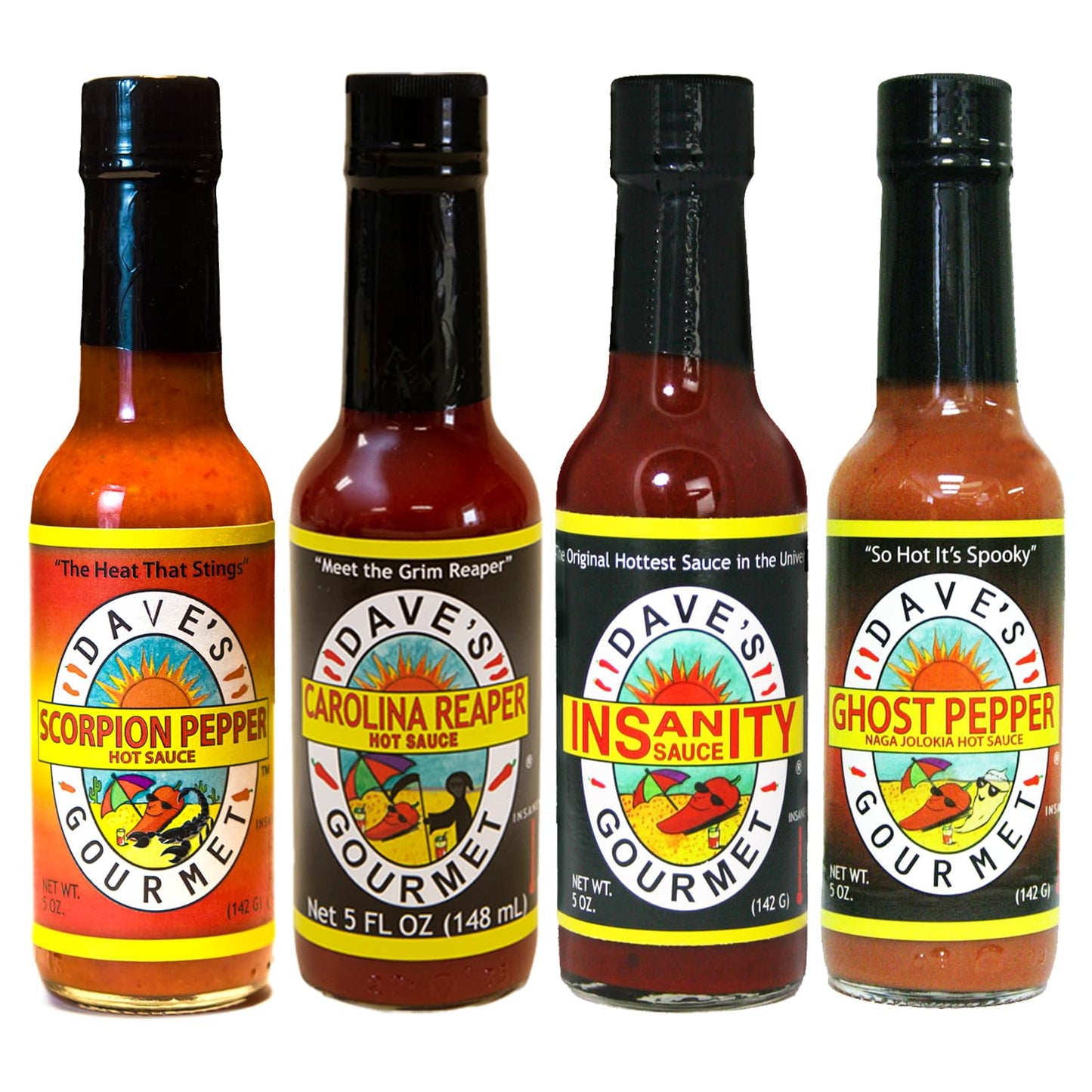 Insanity Super Hot Sauce Variety 4-Pack for Extreme Heat Lovers