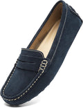 Osslue Womens Suede Leather Penny Loafers - Comfortable Slip-On Flats