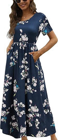 Women's Summer Maxi Dress with Pockets - Casual Short Sleeve Maxi