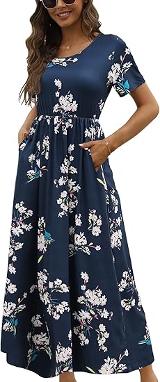 CHERFLY Women's Summer Maxi Dress with Pockets for Comfort