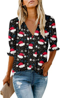 Thanksgiving Blouse for Women Smocked Sleeve Deep V Neck - Dressy Fall