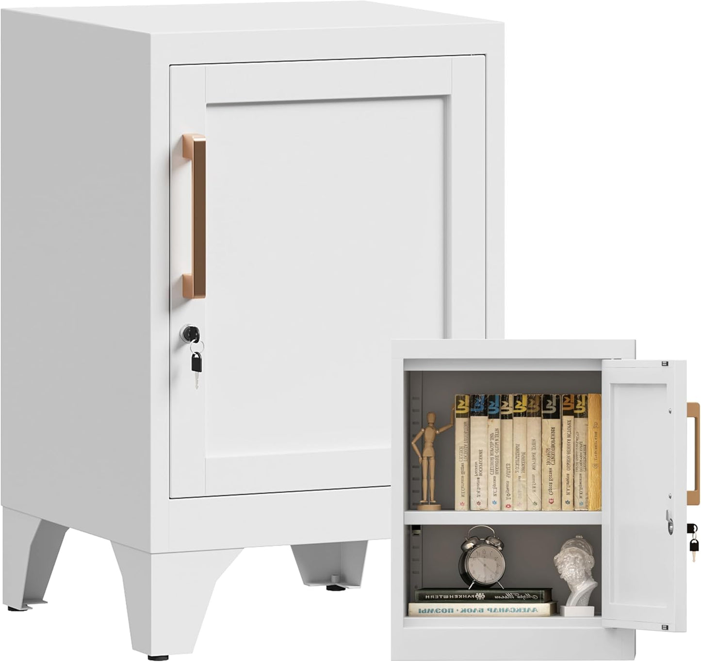 23.6 H White Metal Locker Nightstand with Lockable Door