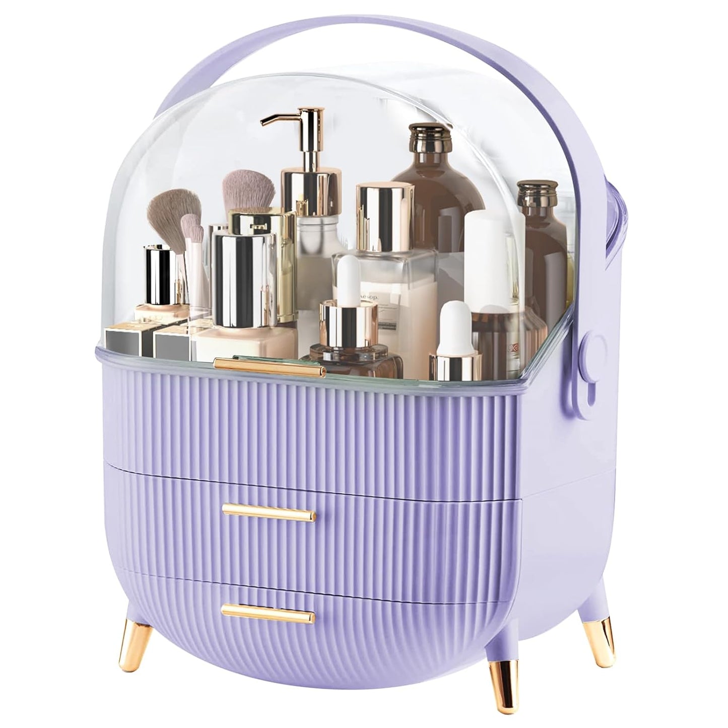 Makeup Organizer for Vanity with Lid and Drawers - Elegant Storage