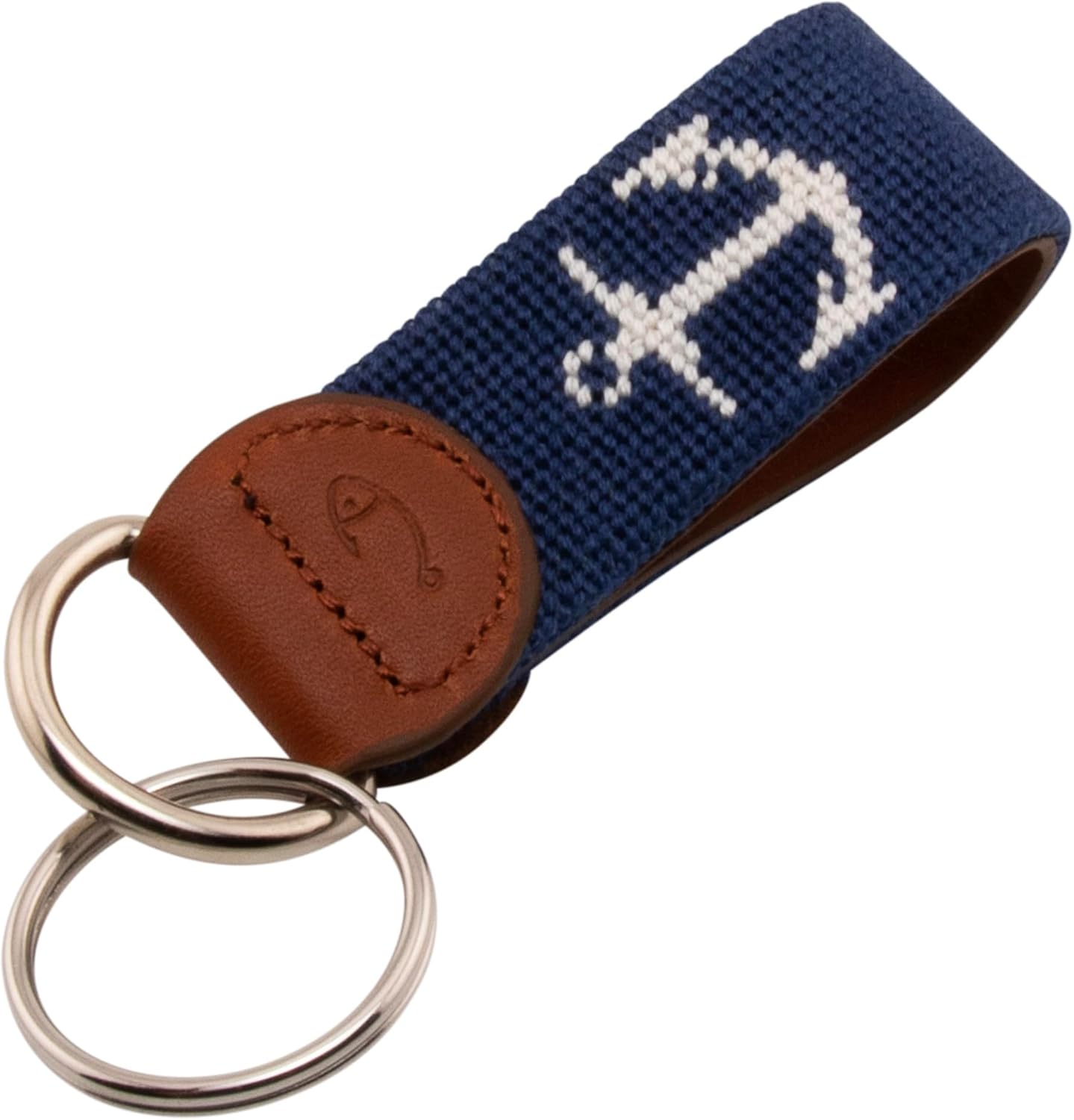 Leather Hand-Stitched Needlepoint Key Fob for Stylish Keys
