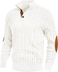 Men's Cable Knit Pullover Sweater with Button Stand Collar - Warm