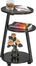 Round End Table Side Table with Metal Frame - 3-Tier Storage Accent