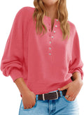 Saodimallsu Womens Button Crew Neck Sweater - Cozy Loose Knit Pullover