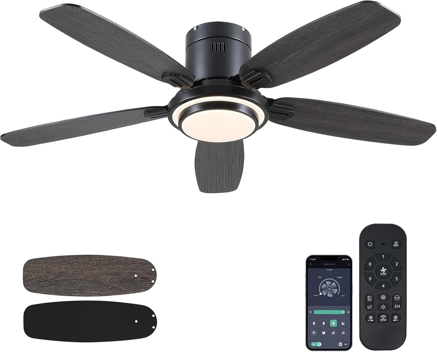 Low Profile Ceiling Fan with Lights and Remote Control for Home