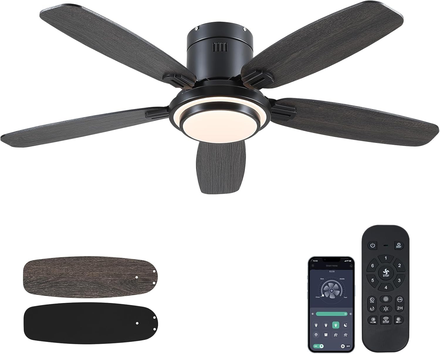 Low Profile Ceiling Fan with Lights and Remote Control for Home