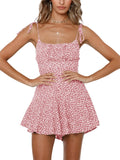 Boho Floral Wide Leg Short Romper Spaghetti Strap Smocked Jumpsuit 5