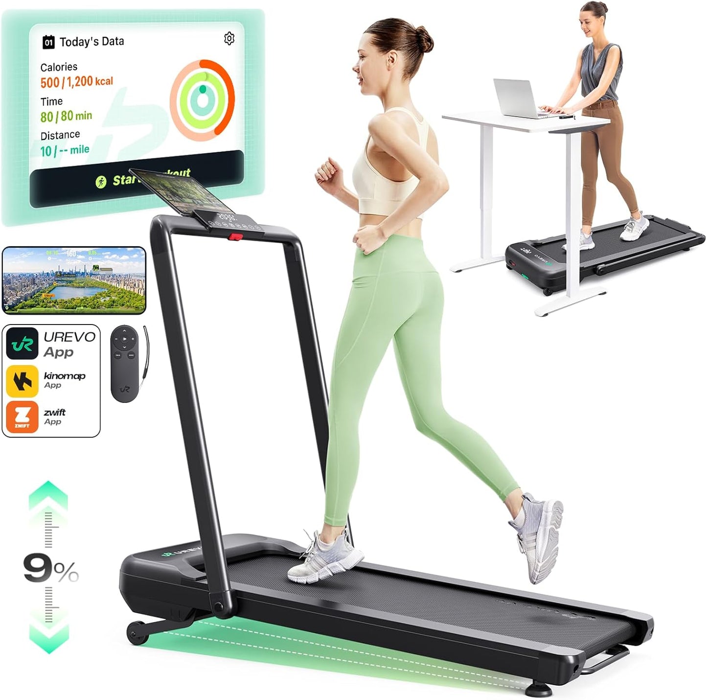UREVO Smart Treadmill: Runner-Focused Design, 9% Incline