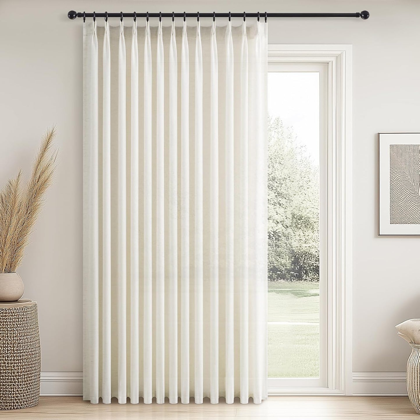 Topfinel 108 Inch Pinch Pleated Linen Curtains for Living Room