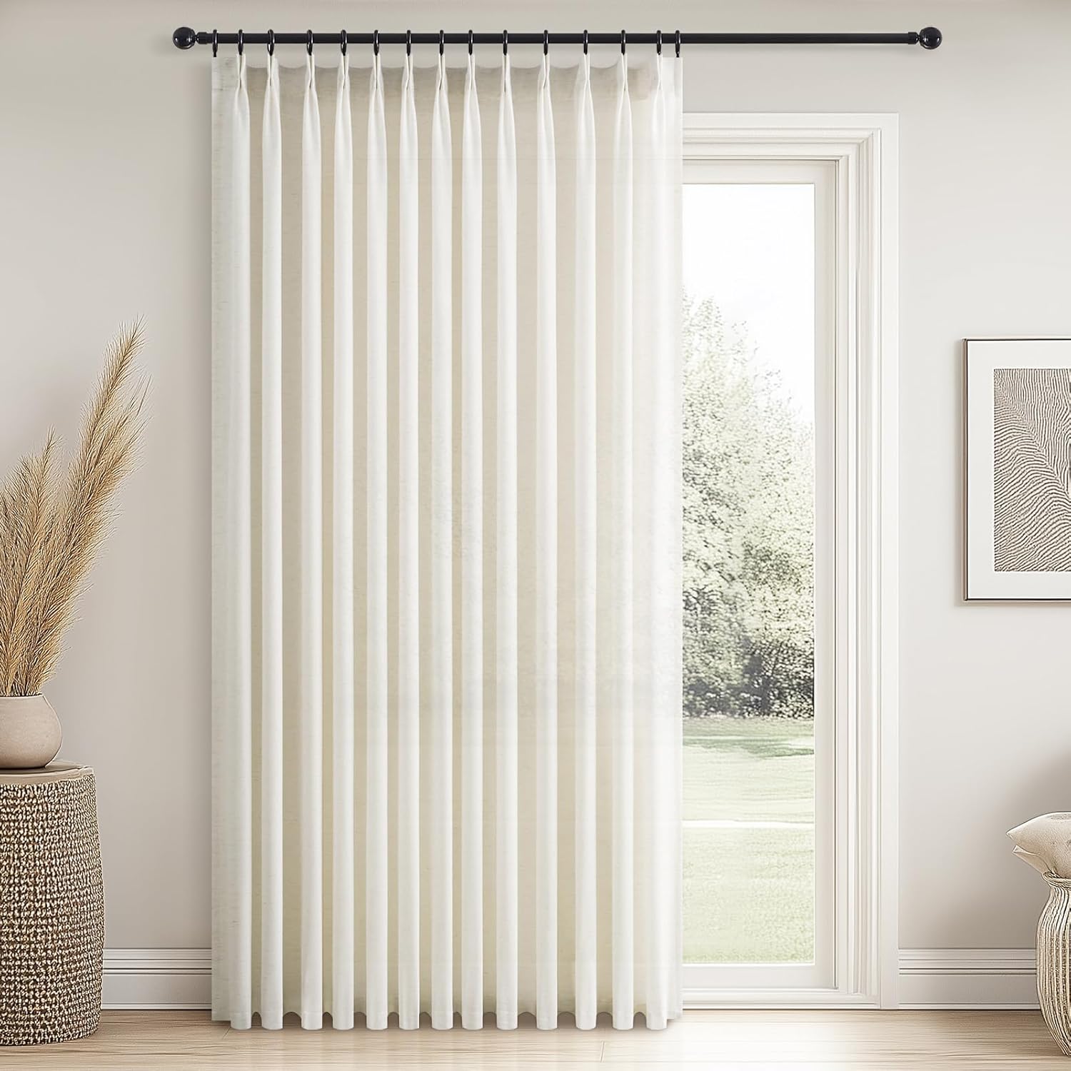Topfinel 108 Inch Pinch Pleated Linen Curtains for Living Room