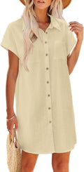 Zeagoo Women's Cotton Button Down Summer Dress - Casual Flowy Mini