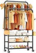 Clothes Racks for Hanging Clothes - Portable Double Rod Rolling Rack