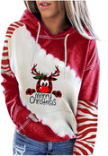 Women Christmas Hooded Shirt with Wine Glasses and Santa Hat Print