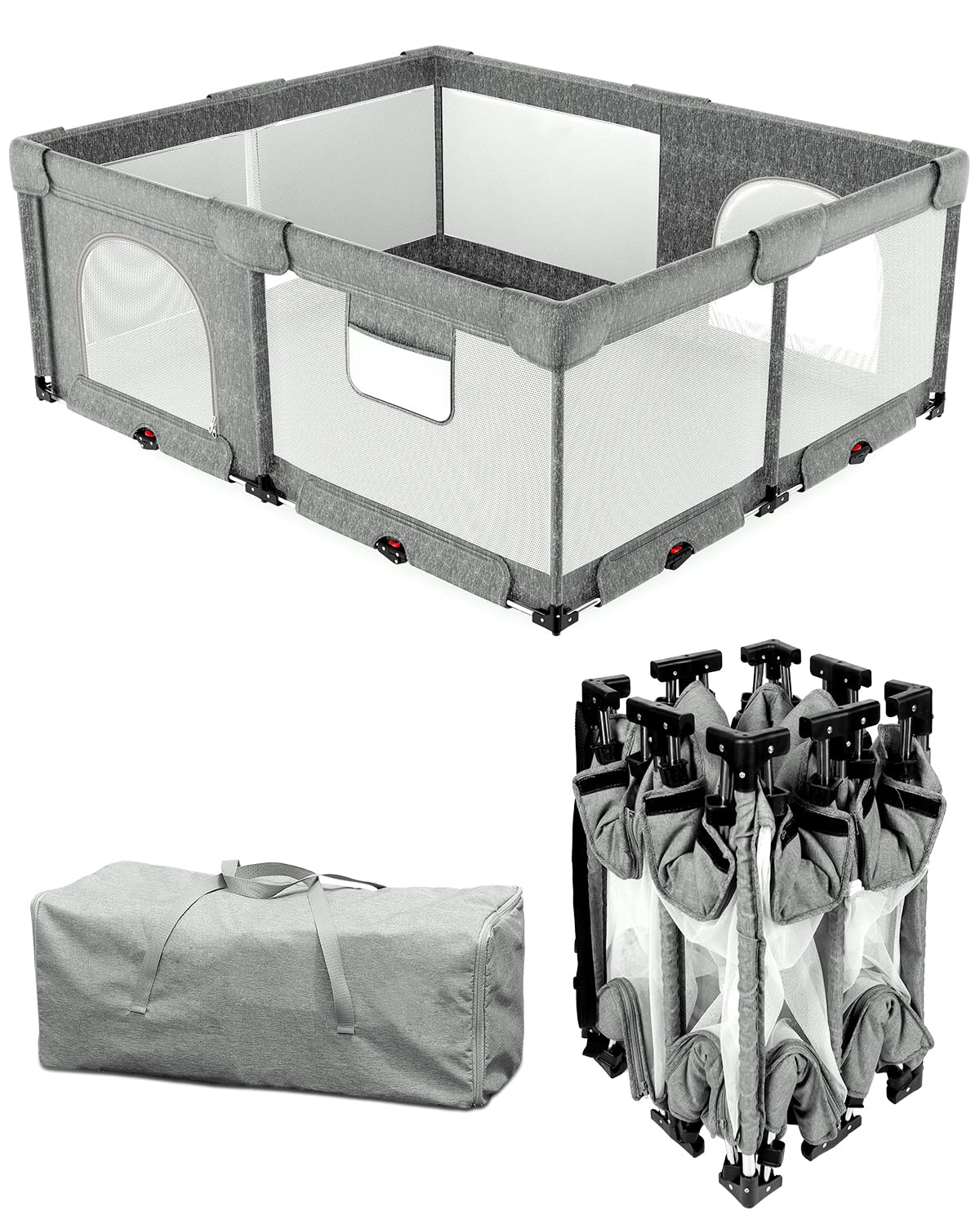 Foldable Baby Playpen with Non-Removable Thick Mat for Safety