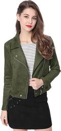 Allegra K Womens Short Soft Zip Up Faux Suede Biker Jacket - Chic Fit