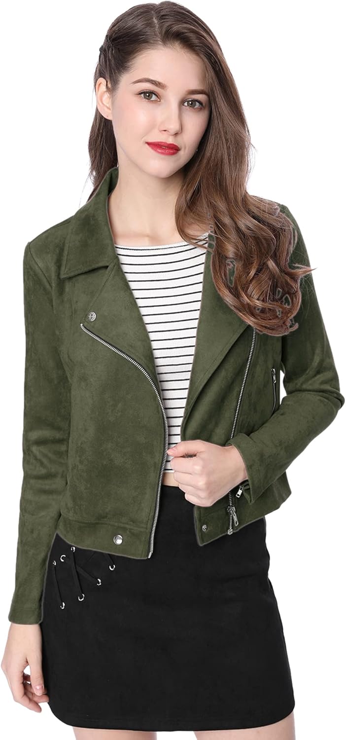 Chic Faux Suede Biker Moto Jacket for Women by Allegra K
