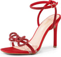 DREAM PAIRS Double Bowknots Crystal Sandals Clear Slingback Heels 3