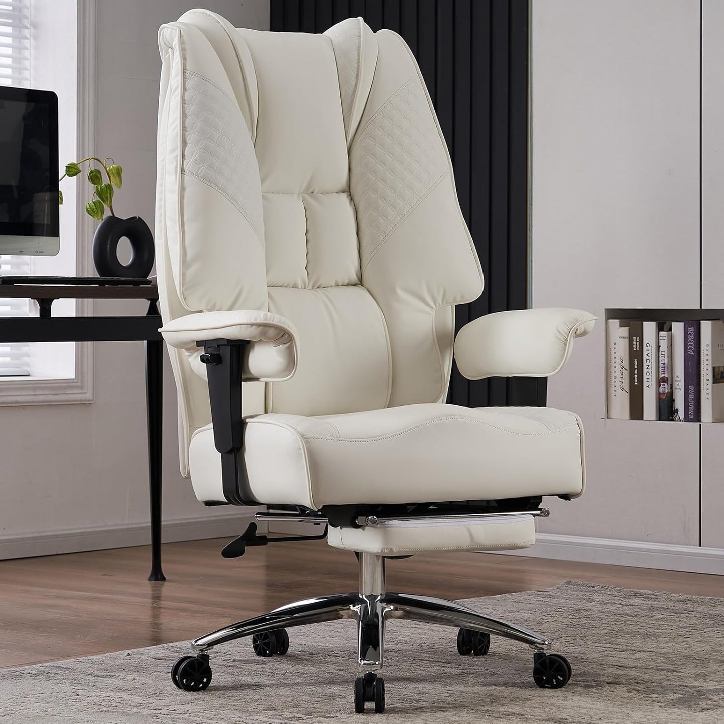 400lbs Big & Tall Leather Office Chair with Foot Rest - Lumbar Support