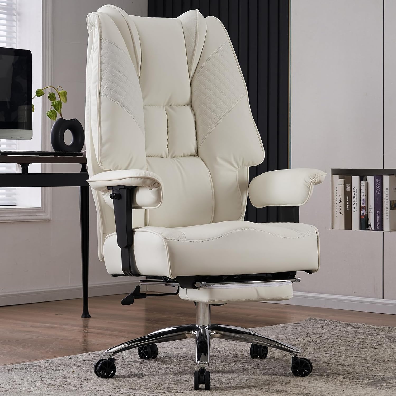 400lbs Big & Tall Leather Office Chair with Foot Rest - Lumbar Support
