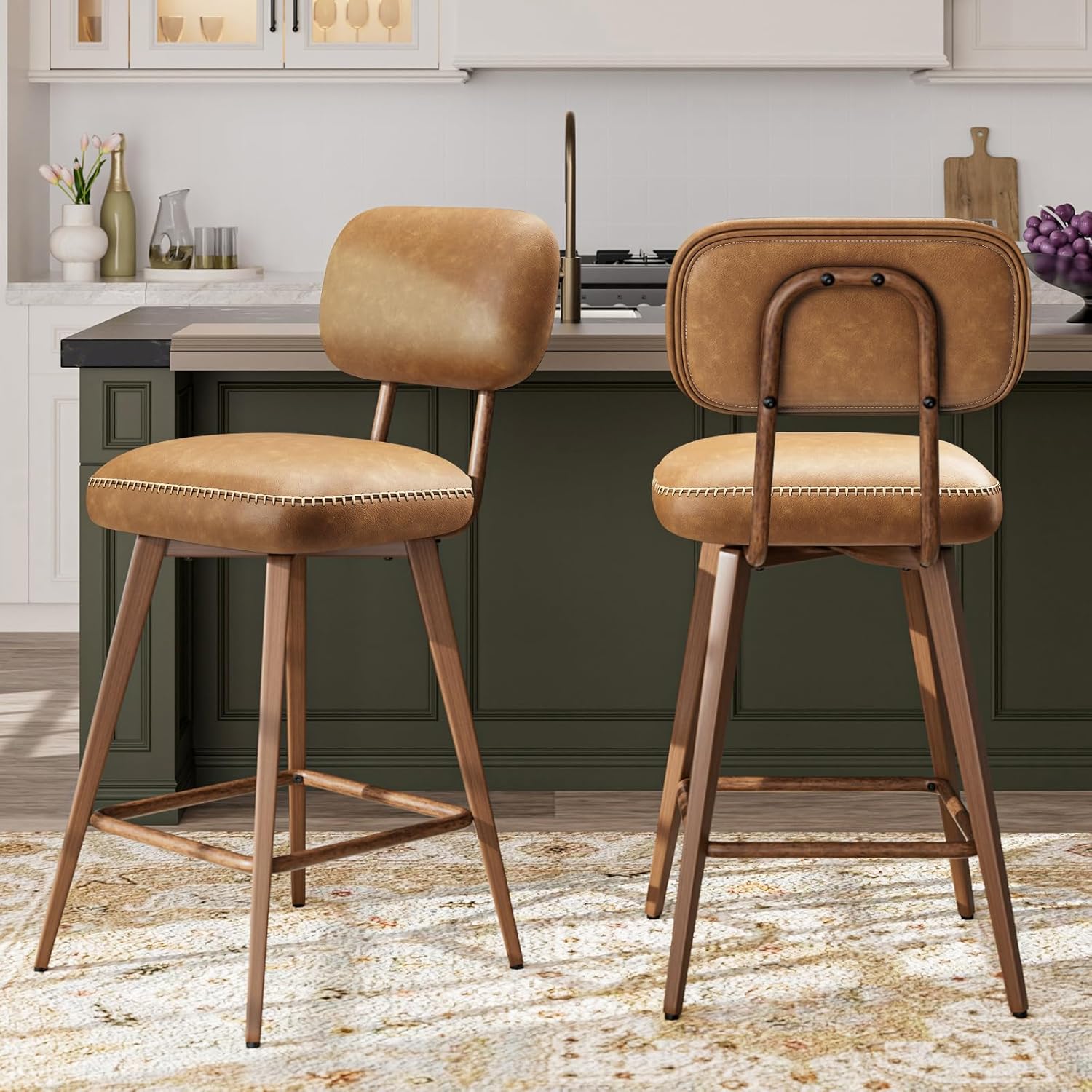 Swivel Bar Stools Set of 2 for Kitchen Island, Brown
