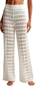 Saodimallsu Crochet Cover Up Pants Sheer High Waist Beach Pant