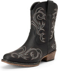 Women's Cowboy Cowgirl Western Ankle Boots with Square Toe Chunky Heel