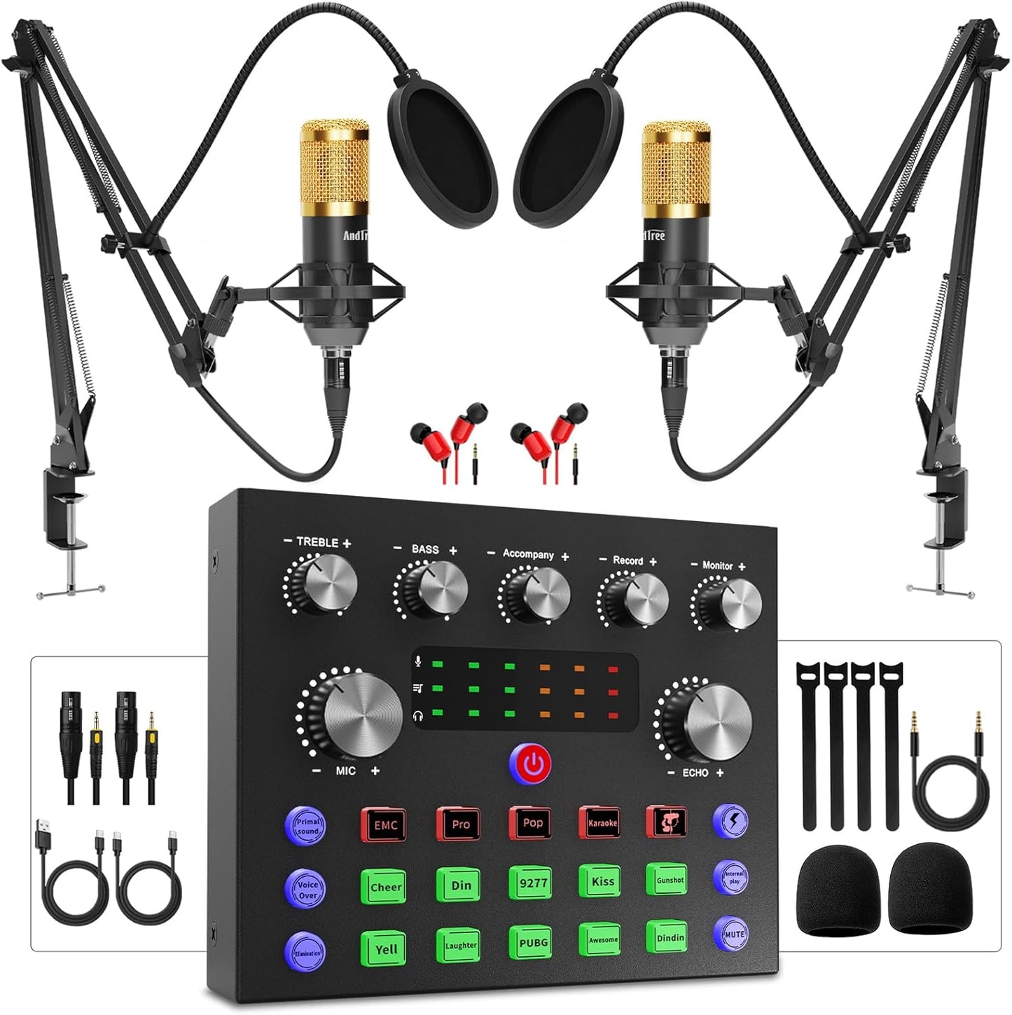 Podcast Equipment Bundle for 2 with Voice Changer and Mixer