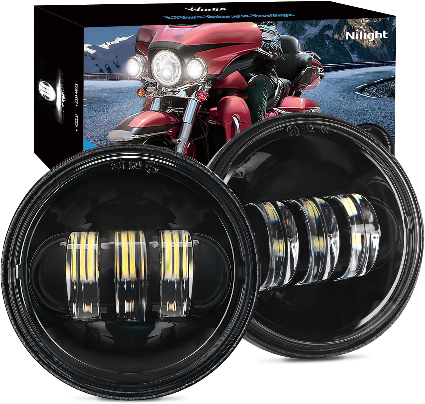 Nilight 4.5 Inch LED Fog Lights for Harley Davidson Motorcycles