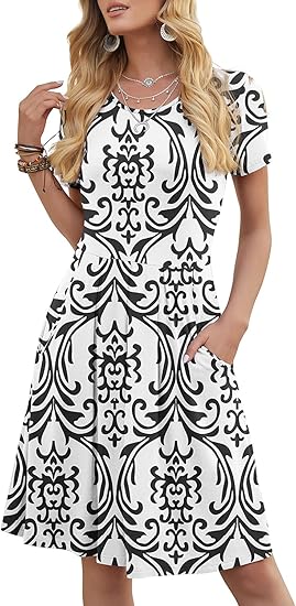 DouBCQ Women's Casual Flowy Pleated Loose Dresses with Pockets