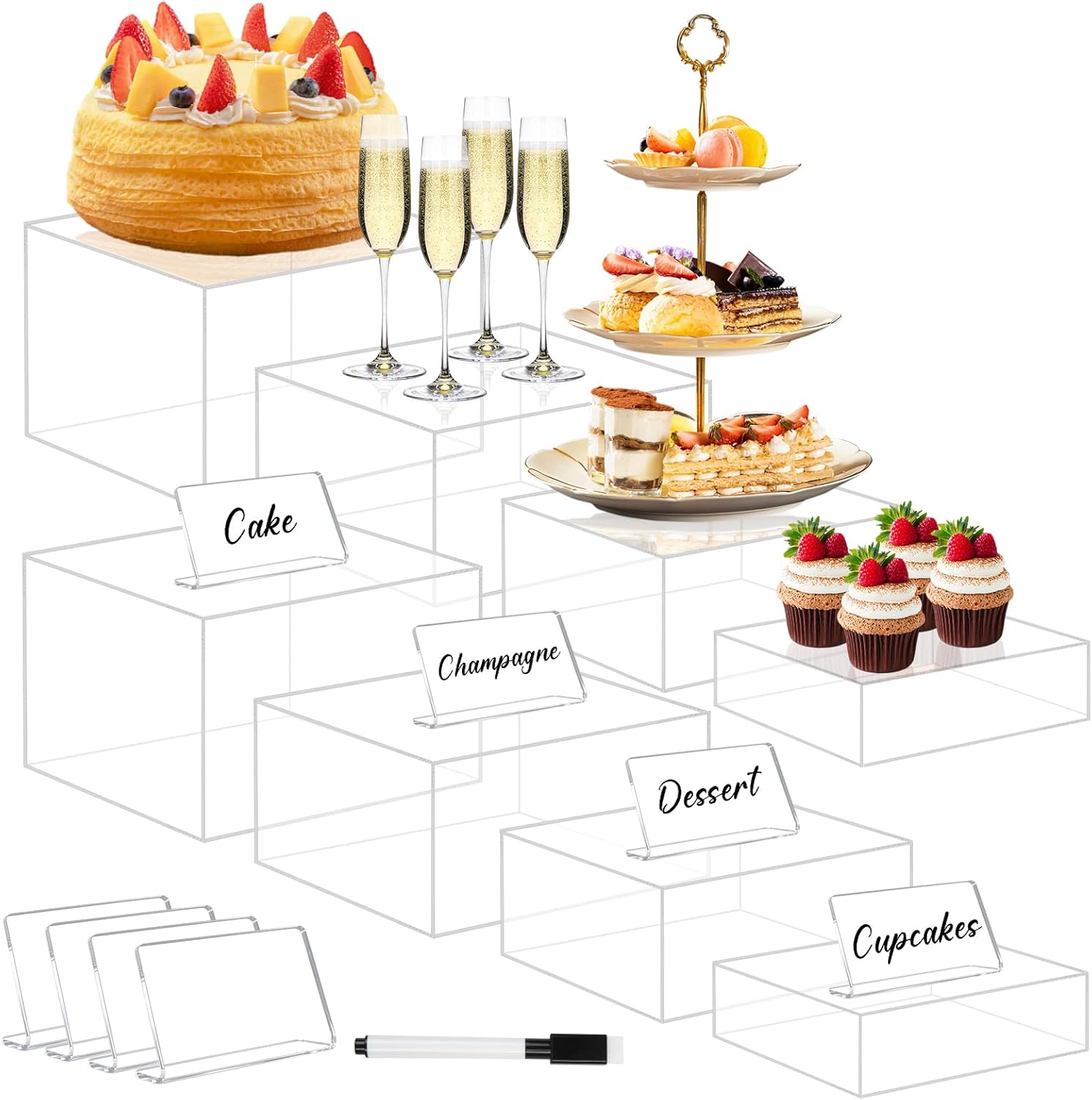 Buffet Risers Set of 8 Acrylic Cube Display Stands for Events
