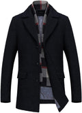 INVACHI Mens Wool Blend Trench Coat with Detachable Scarf - Warm