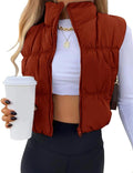 Womens Cropped Puffer Vest Zip Up Stand Collar - Trendy Layering