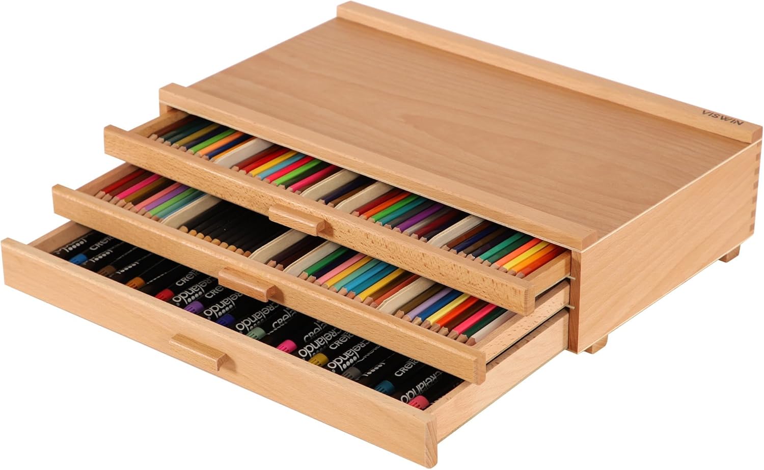 Upgraded 3-Drawer Wood Artist Supply Storage Box for Organizing