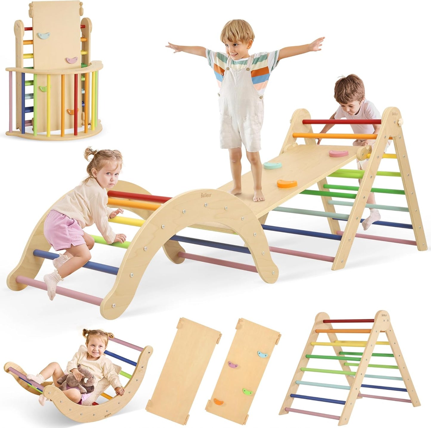 7-in-1 Climbing Toys for Toddlers - Indoor Wooden Pikler Set